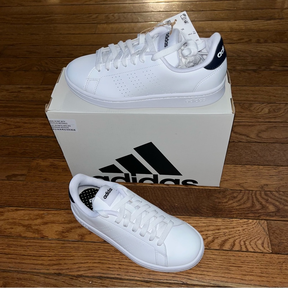 Adidas Advantage Sneakers White & Black Leather Men’s Size 4 Breathable Classic